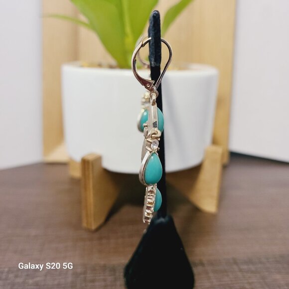 Unknown Brand Turquoise and Gold Tone Dangle Drop Earrings Pre-Owned Ladies - Picture 3 of 4